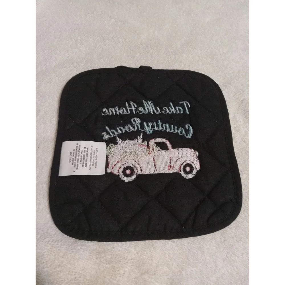 Take Me Home Country Roads Pot Holder Oven Mitt Black Red Truck‎ Floral Kitchen